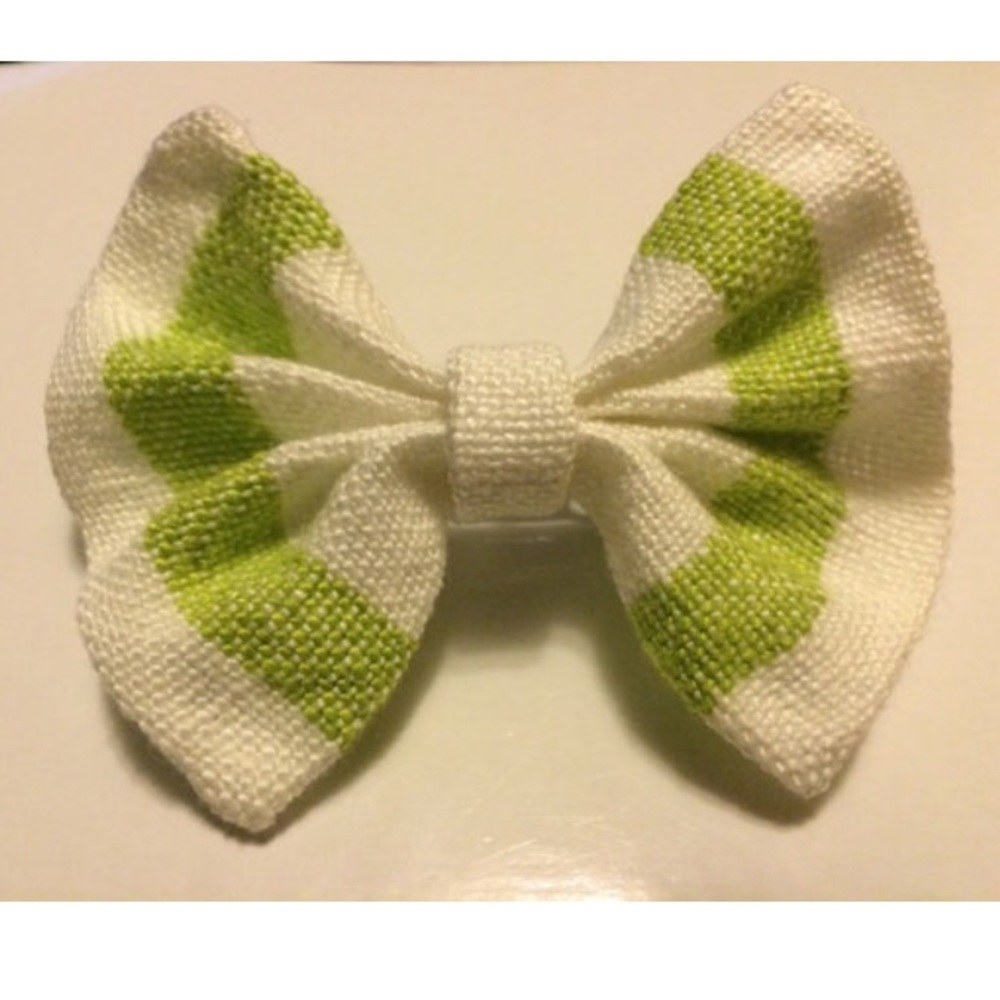 Lime Green and White Striped Hair Bow